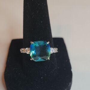 Blue Diamond Cubic Zirconia set in Solid Sterling Silver Band Size 9 NWOT